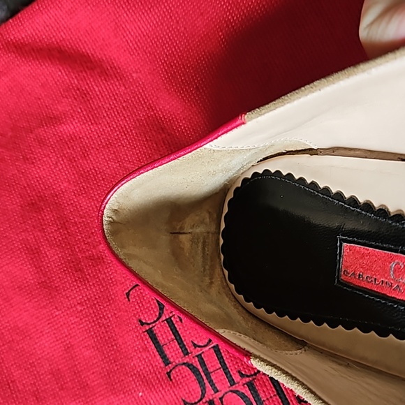 Carolina Herrera Camel Suede, Bl Red Bow Ballet Flats - Picture 3 of 9